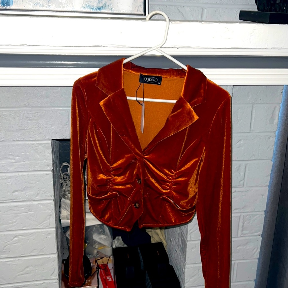 Cropped button shirt. Velvet.